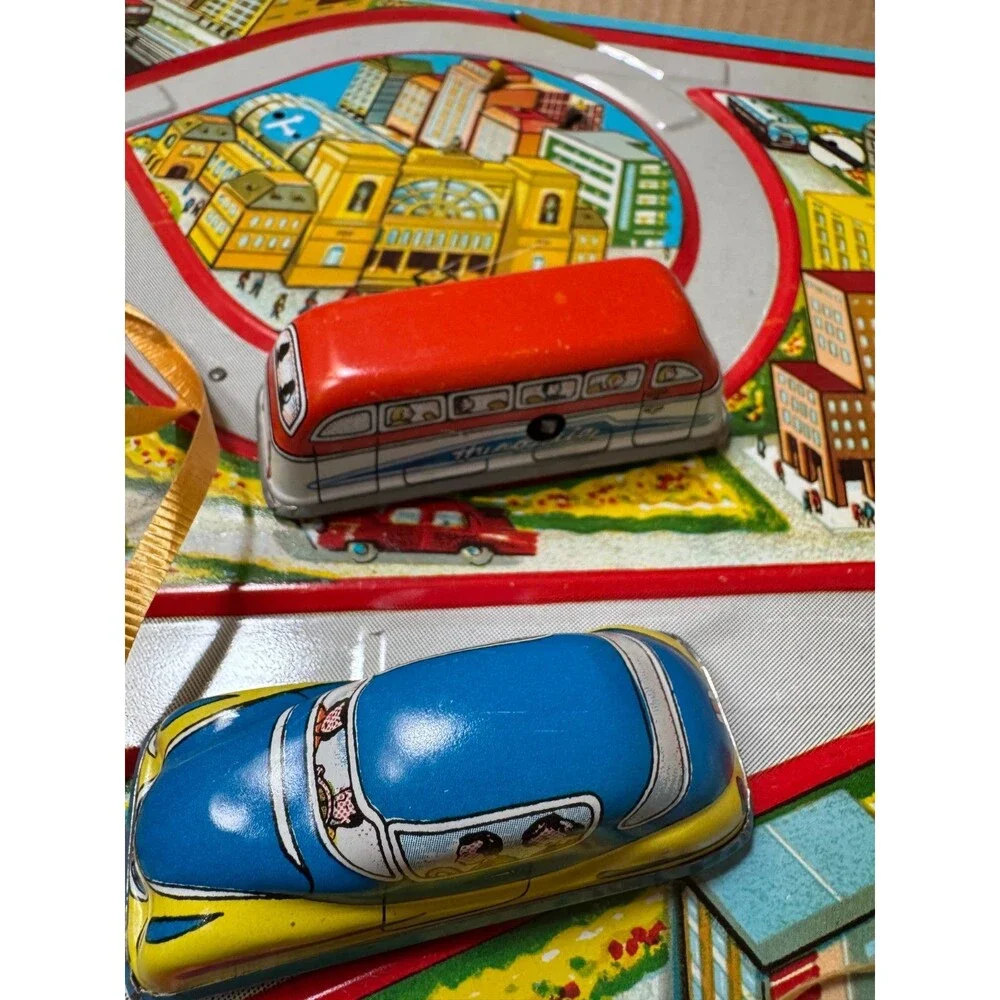 Vintage Hungarian Tin Wind-Up Traffic Game Polimetal Közlekedési Játék -RARE